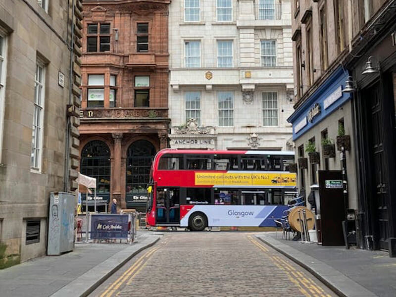 Bus driving through Glasgow