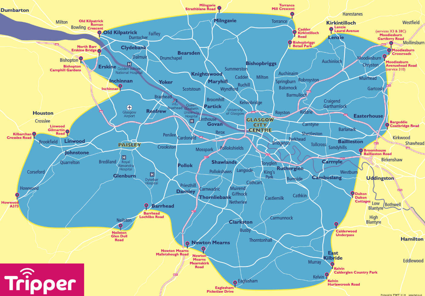 Map of the glasgow tripper route